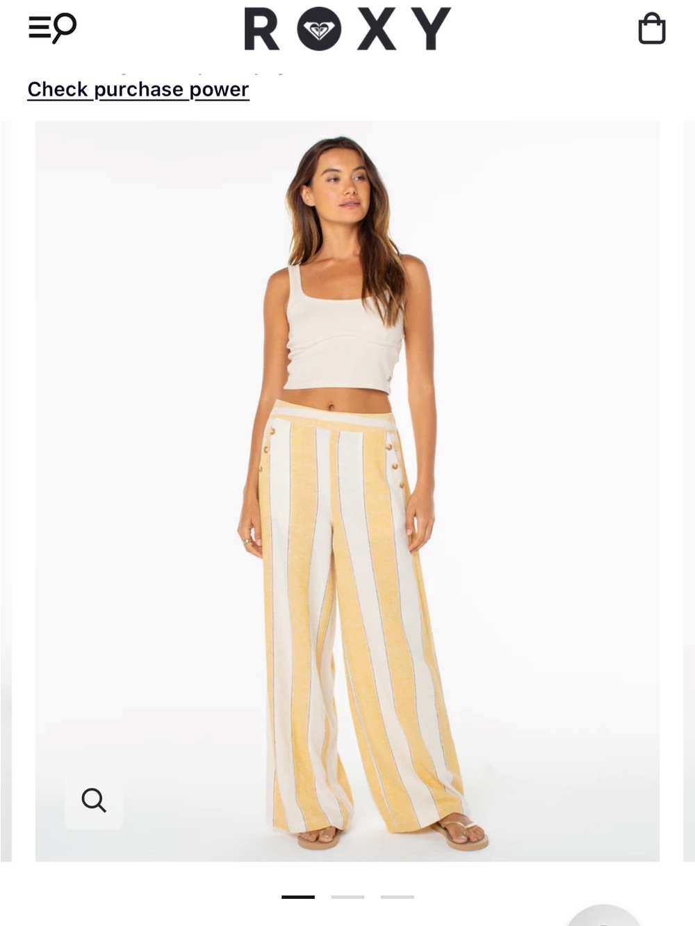 Roxy Yellow & White Vertical-Stripe Wide Leg Pants with Side Button Detail - Picture 2 of 4